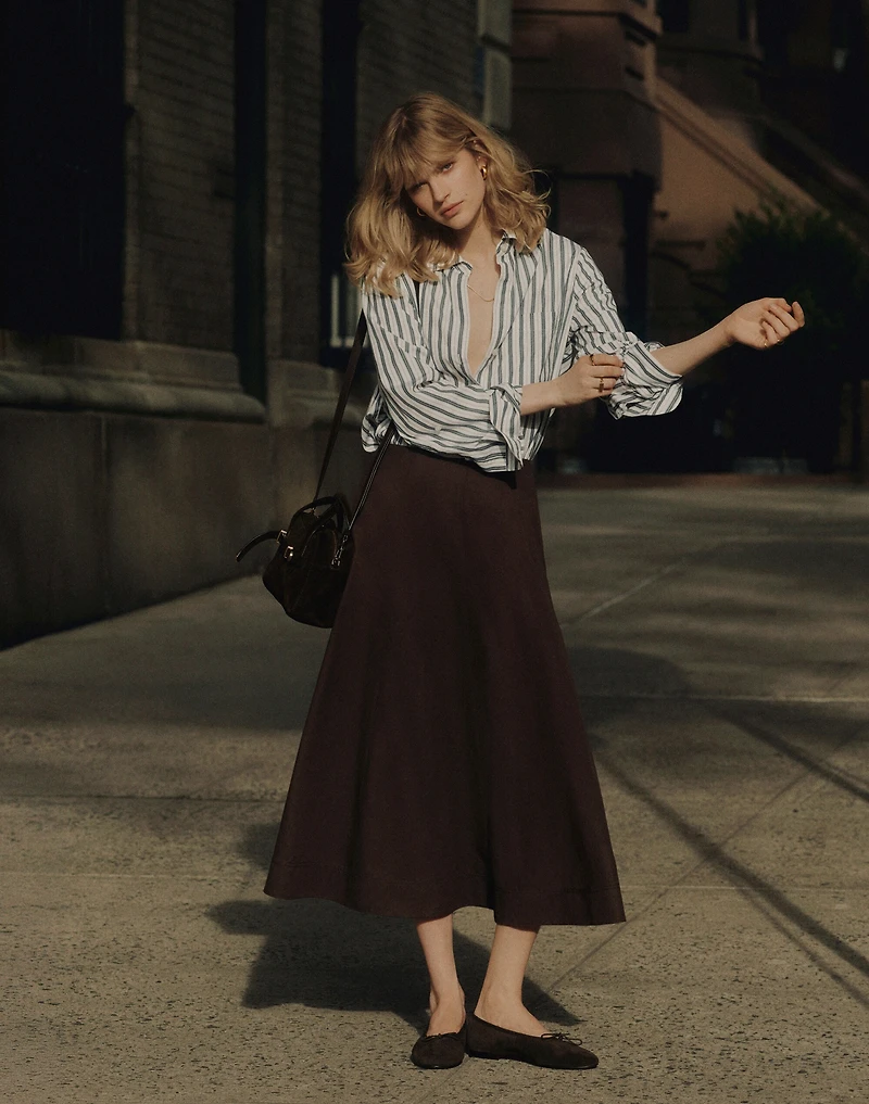 Paneled Midi Skirt Cotton-Blend Twill | Madewell