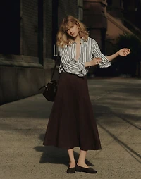 Paneled Midi Skirt Cotton-Blend Twill | Madewell
