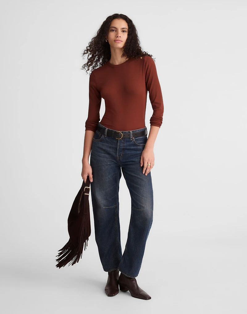 Ribbed Button Crewneck Tee | Madewell