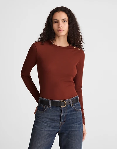 Ribbed Button Crewneck Tee | Madewell
