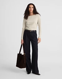 Striped Ruched Crewneck Long-Sleeve Tee in 100% Cotton | Madewell
