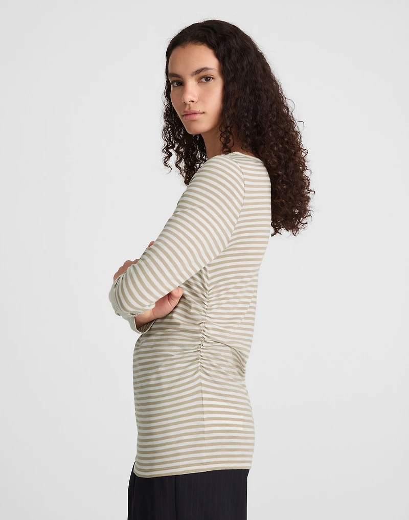 Striped Ruched Crewneck Long-Sleeve Tee in 100% Cotton | Madewell