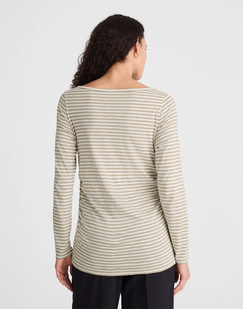 Striped Ruched Crewneck Long-Sleeve Tee in 100% Cotton | Madewell