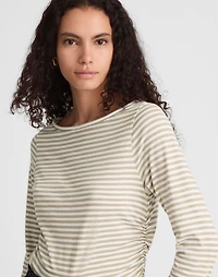 Striped Ruched Crewneck Long-Sleeve Tee in 100% Cotton | Madewell