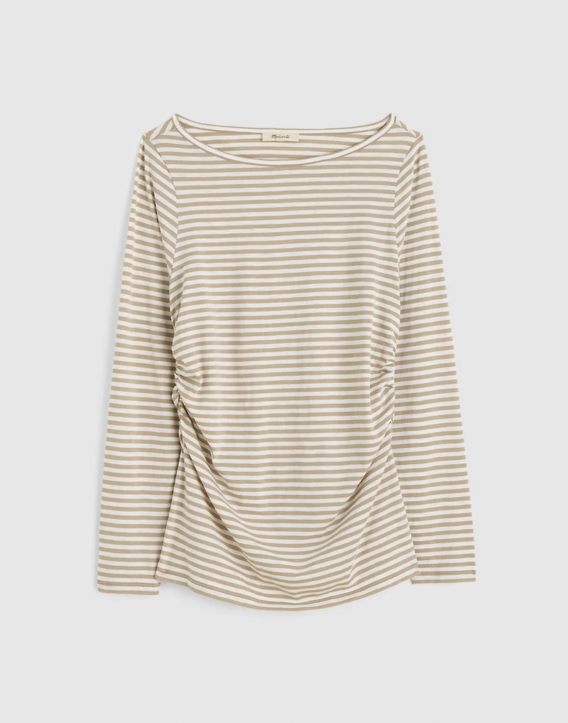 Striped Ruched Crewneck Long-Sleeve Tee in 100% Cotton | Madewell