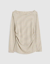 Striped Ruched Crewneck Long-Sleeve Tee in 100% Cotton | Madewell