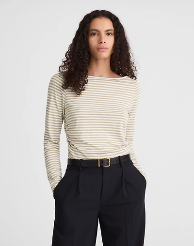 Striped Ruched Crewneck Long-Sleeve Tee in 100% Cotton | Madewell