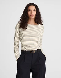 Striped Ruched Crewneck Long-Sleeve Tee in 100% Cotton | Madewell
