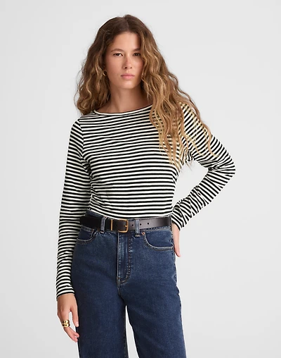 Ruched Crewneck Long-Sleeve Tee Soft Slub | Madewell