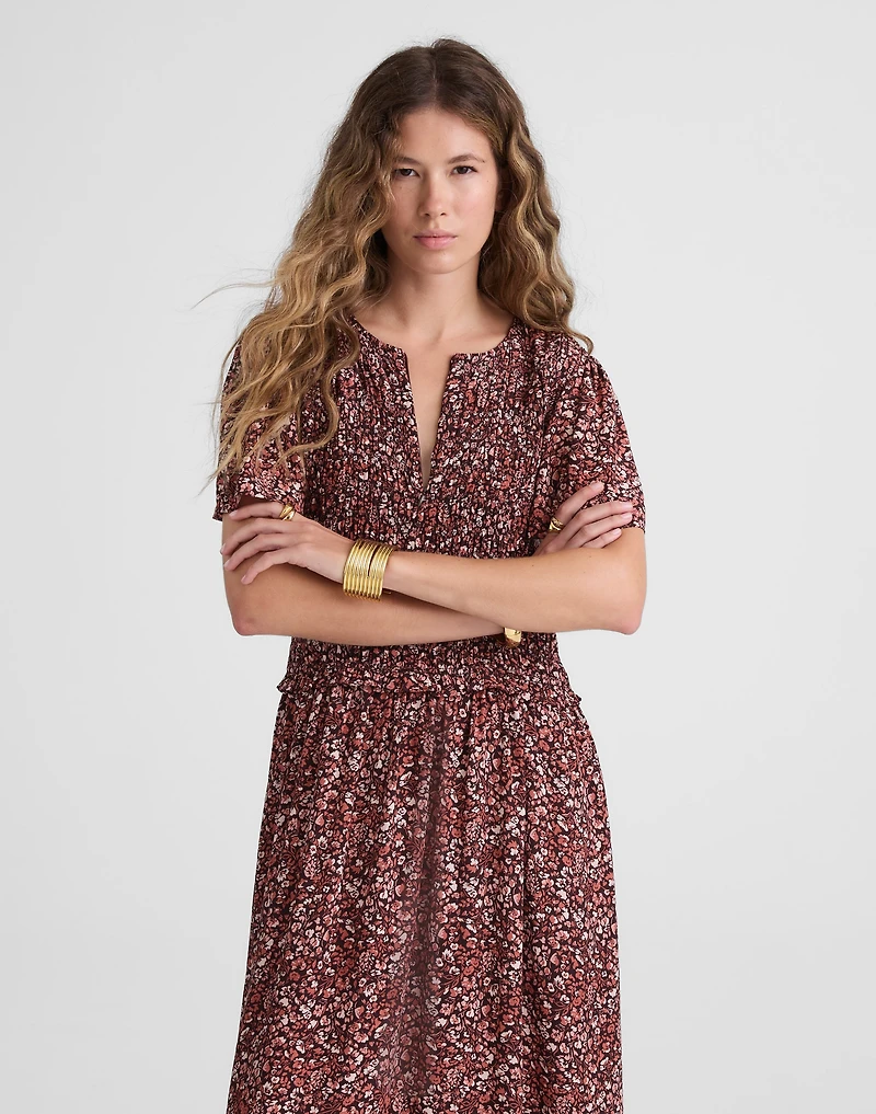 Zip-Front Flutter-Sleeve Midi Dress in Floral | Madewell