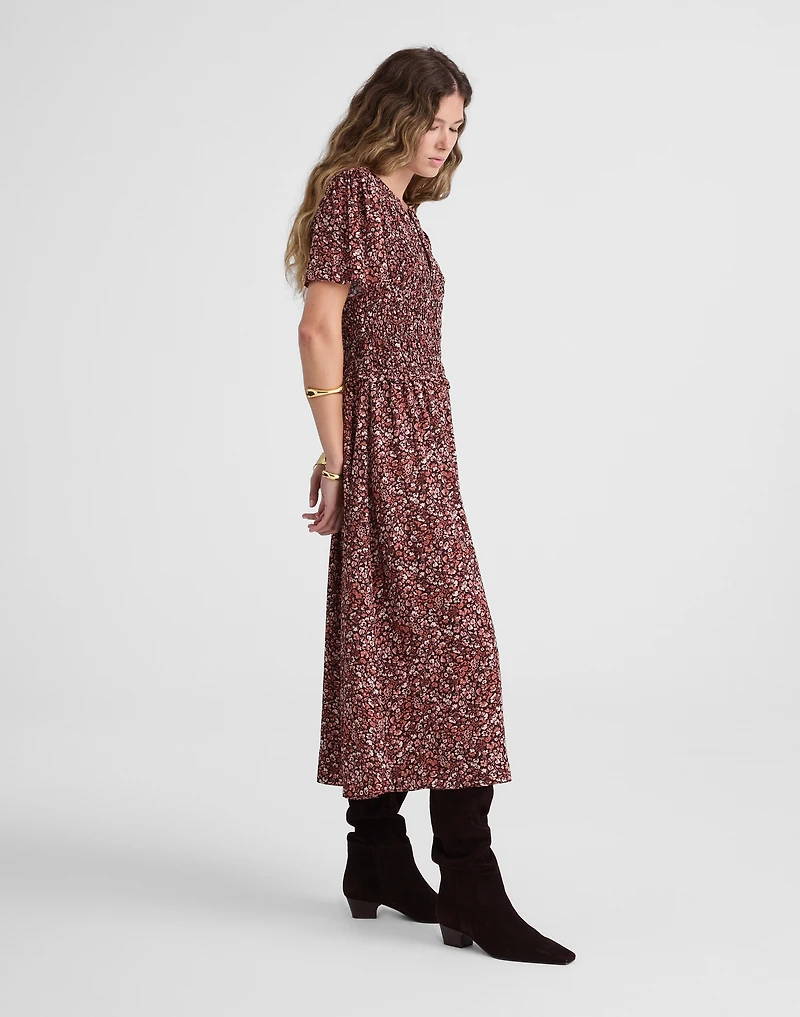 Zip-Front Flutter-Sleeve Midi Dress in Floral | Madewell