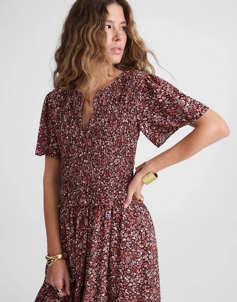 Zip-Front Flutter-Sleeve Midi Dress in Floral | Madewell