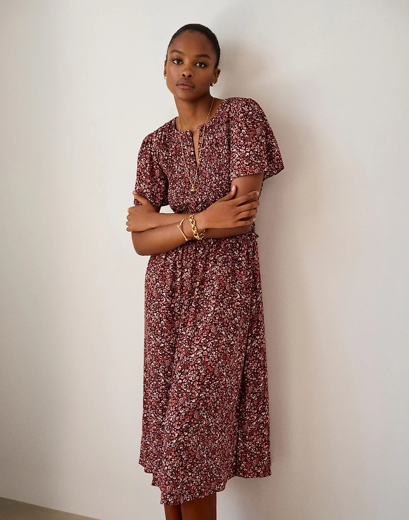 Zip-Front Flutter-Sleeve Midi Dress in Floral | Madewell