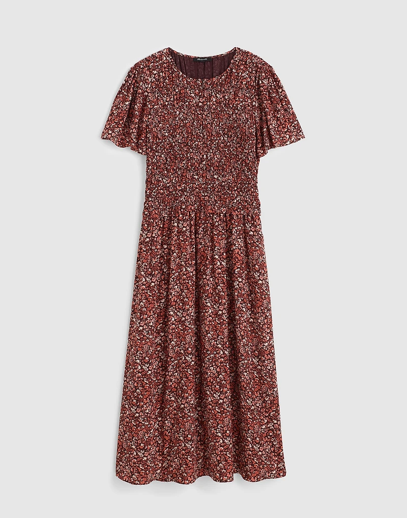Zip-Front Flutter-Sleeve Midi Dress in Floral | Madewell