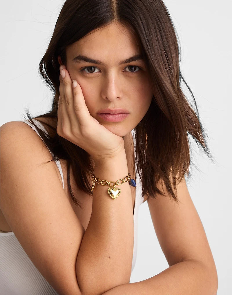 Engine Turned Lapis Heart Charm Bracelet | Madewell