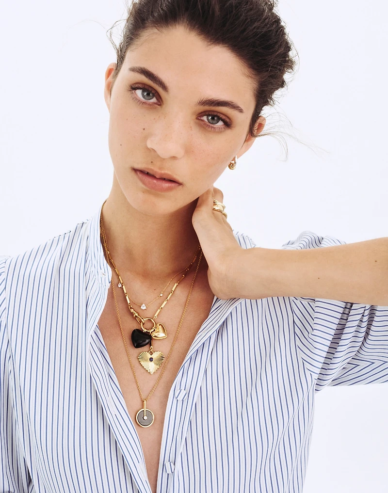 Engine Turned Lapis Heart Charm Necklace | Madewell