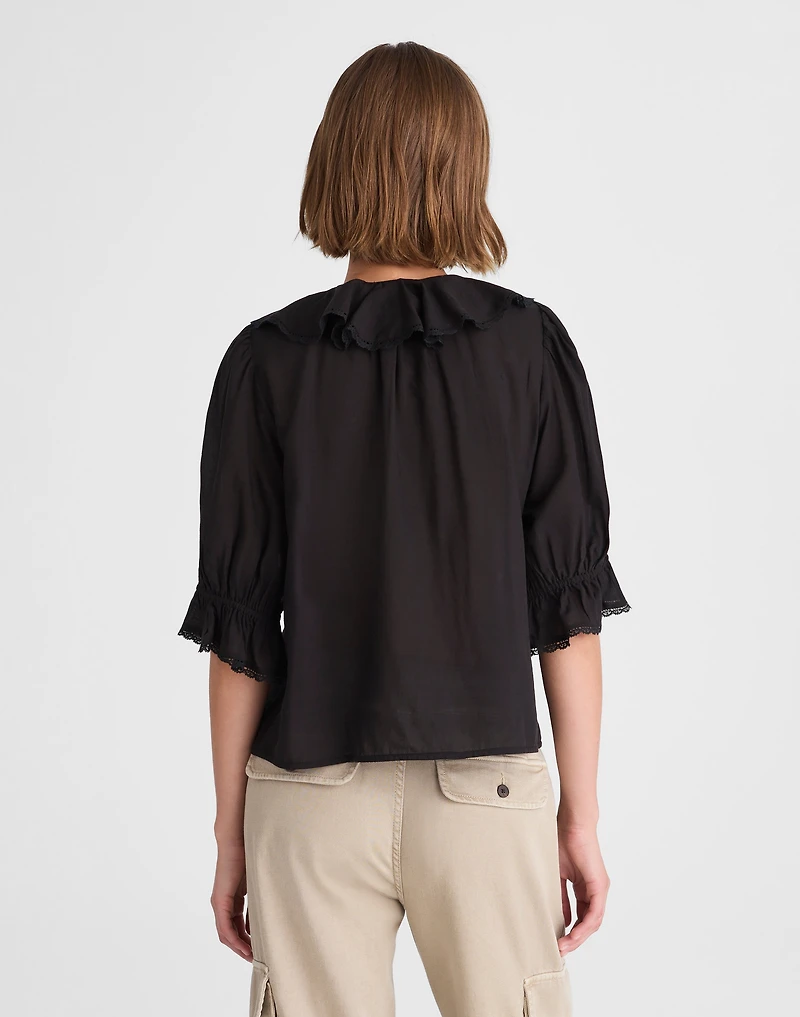Pintucked Ruffled Puff-Sleeve Top
