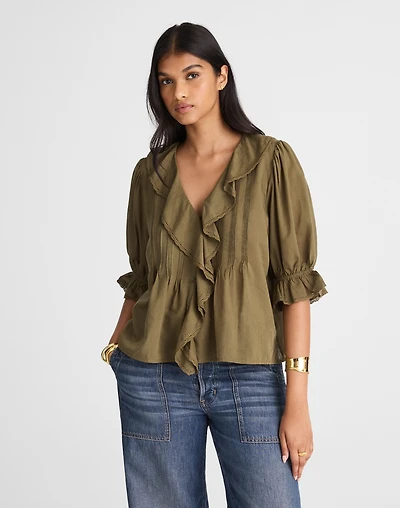 Pintucked Ruffled Puff-Sleeve Top | Madewell
