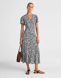 Button-Front Flutter-Sleeve Midi Dress Floral | Madewell