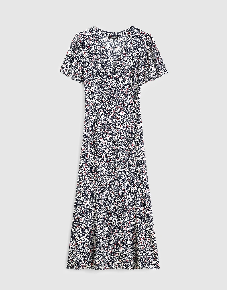 Button-Front Flutter-Sleeve Midi Dress Floral | Madewell