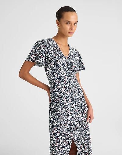 Button-Front Flutter-Sleeve Midi Dress Floral | Madewell