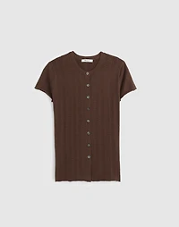 Cotton-Blend Pointelle Short-Sleeve Cardigan