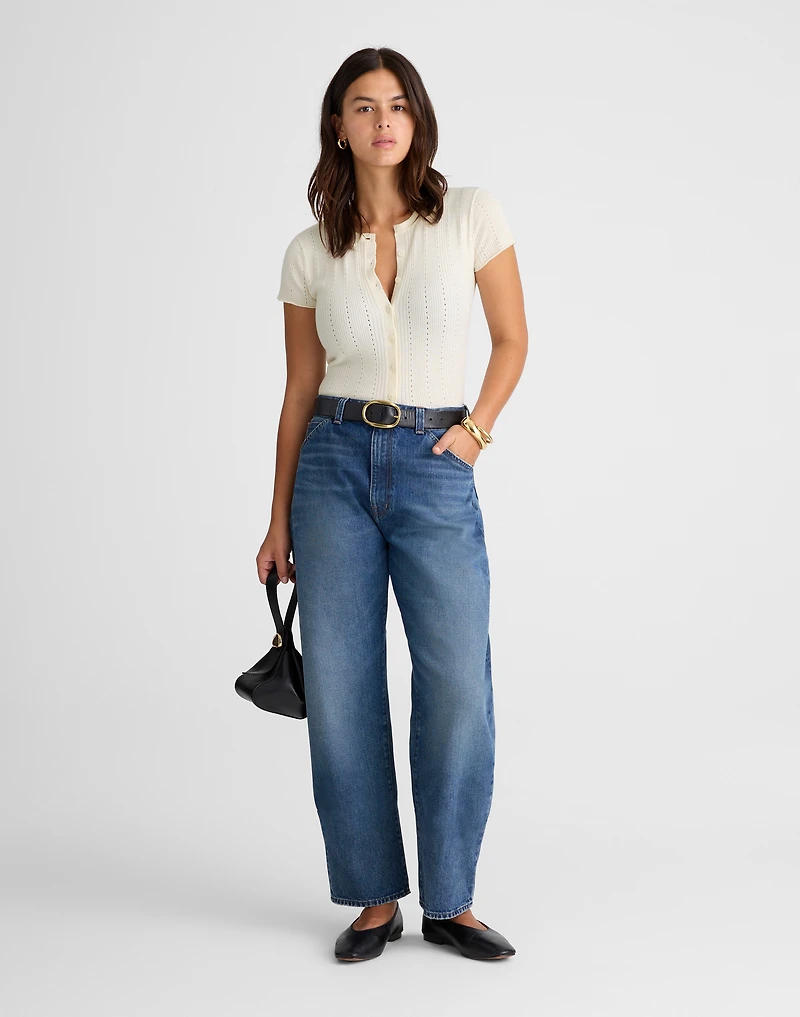 Cotton-Blend Pointelle Short-Sleeve Cardigan