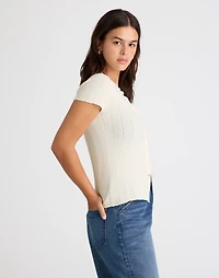 Cotton-Blend Pointelle Short-Sleeve Cardigan