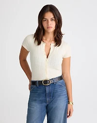 Cotton-Blend Pointelle Short-Sleeve Cardigan