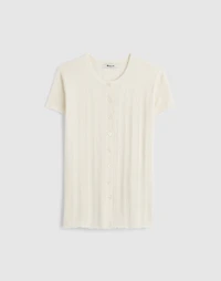 Cotton-Blend Pointelle Short-Sleeve Cardigan