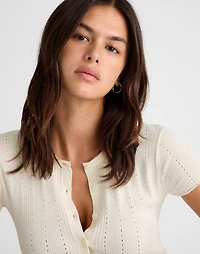 Cotton-Blend Pointelle Short-Sleeve Cardigan