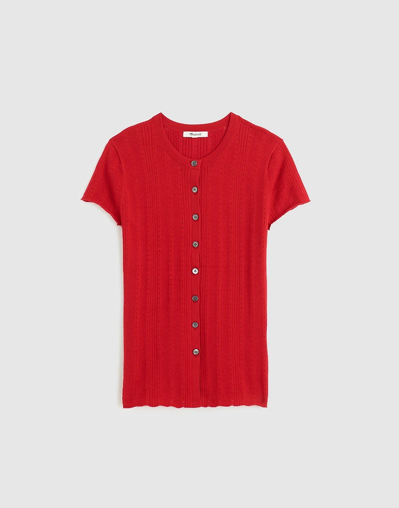 Cotton-Blend Pointelle Short-Sleeve Cardigan | Madewell