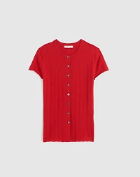 Cotton-Blend Pointelle Short-Sleeve Cardigan | Madewell
