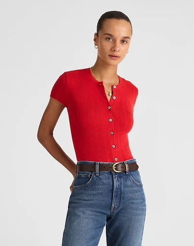 Cotton-Blend Pointelle Short-Sleeve Cardigan | Madewell