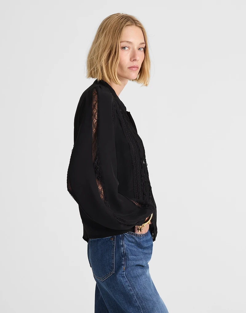 Lace-Insert Button-Up Long-Sleeve Top | Madewell