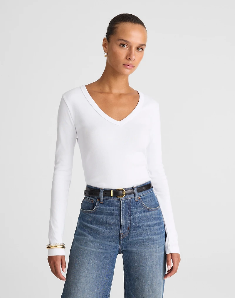 V-Neck Long-Sleeve Tee Compact Cotton