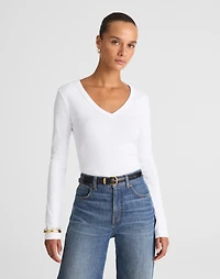 V-Neck Long-Sleeve Tee Compact Cotton