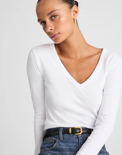 V-Neck Long-Sleeve Tee Compact Cotton