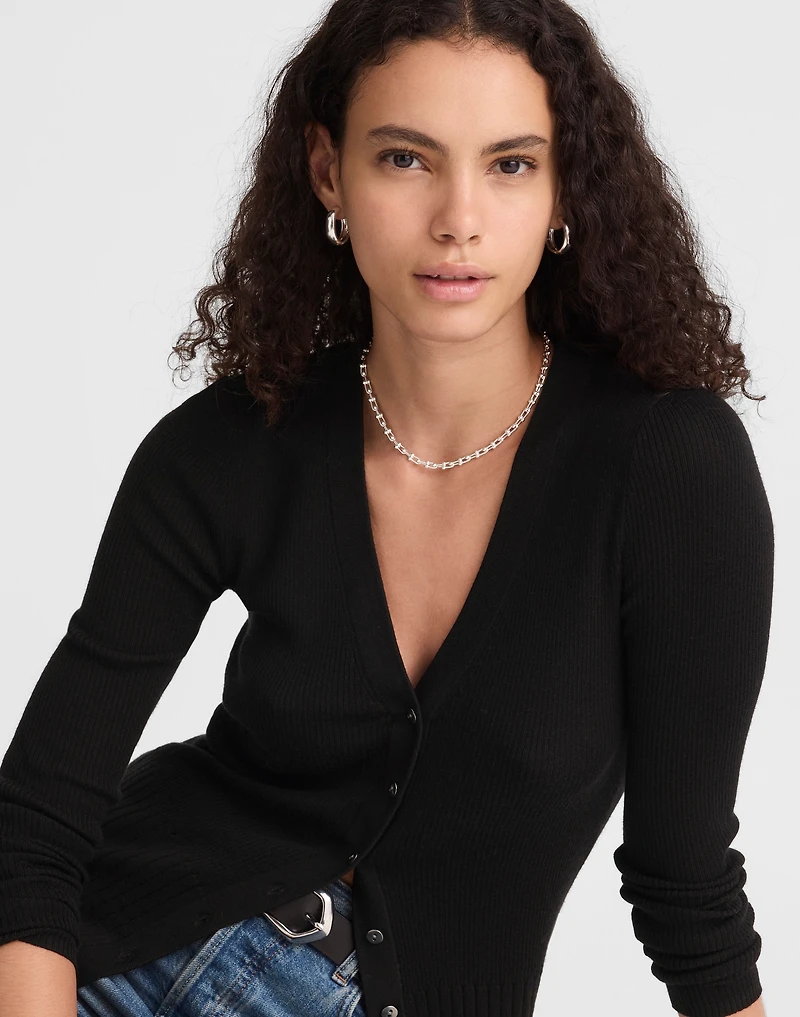 Deep V-Neck Cardigan in Merino-Silk Blend | Madewell