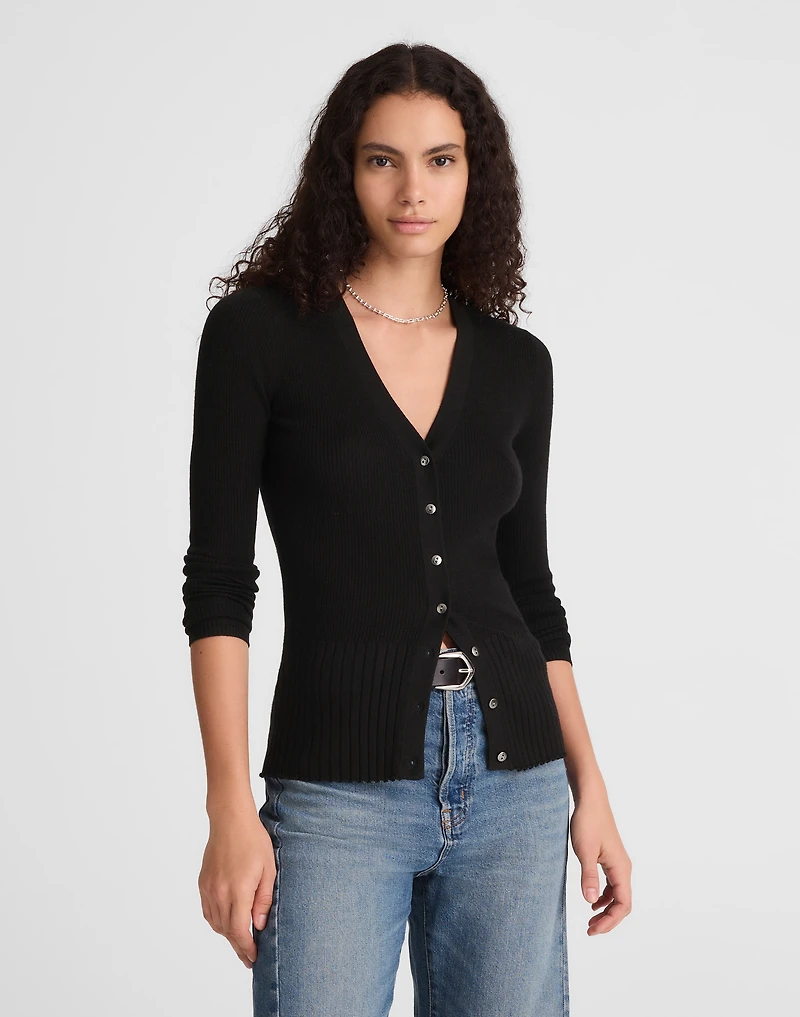 Deep V-Neck Cardigan in Merino-Silk Blend | Madewell