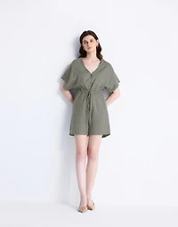 Reistor® V neck Drawstring Dark Green Romper 100% Hemp | Madewell
