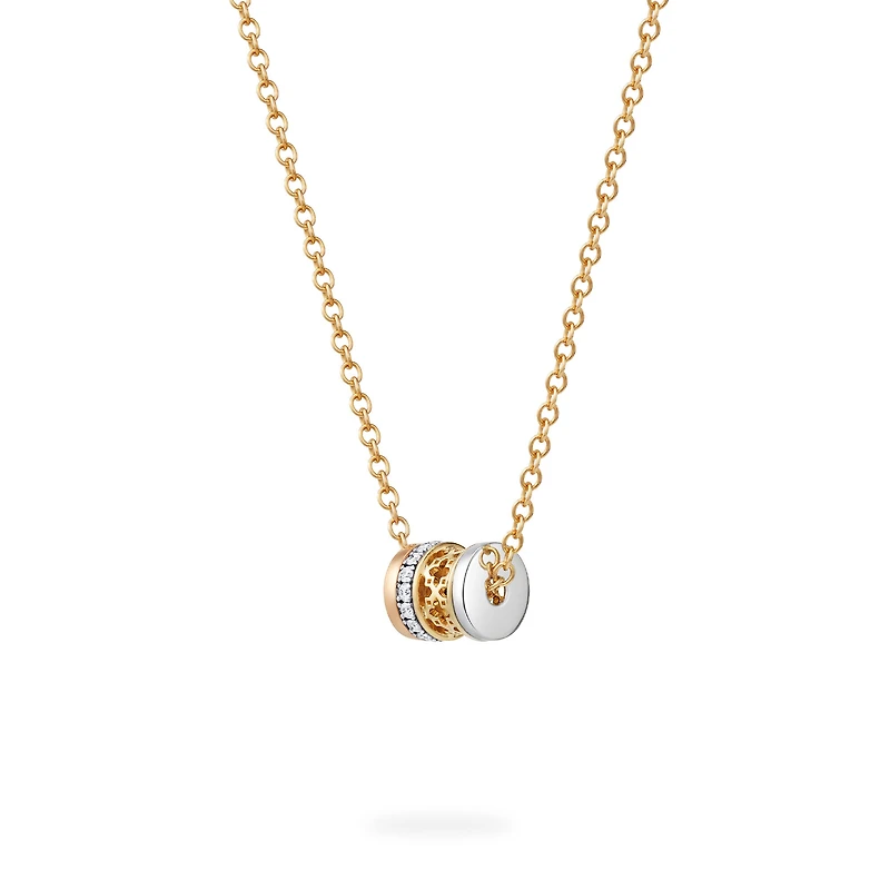 Small Diamond Pendant Necklace, Tri-Gold