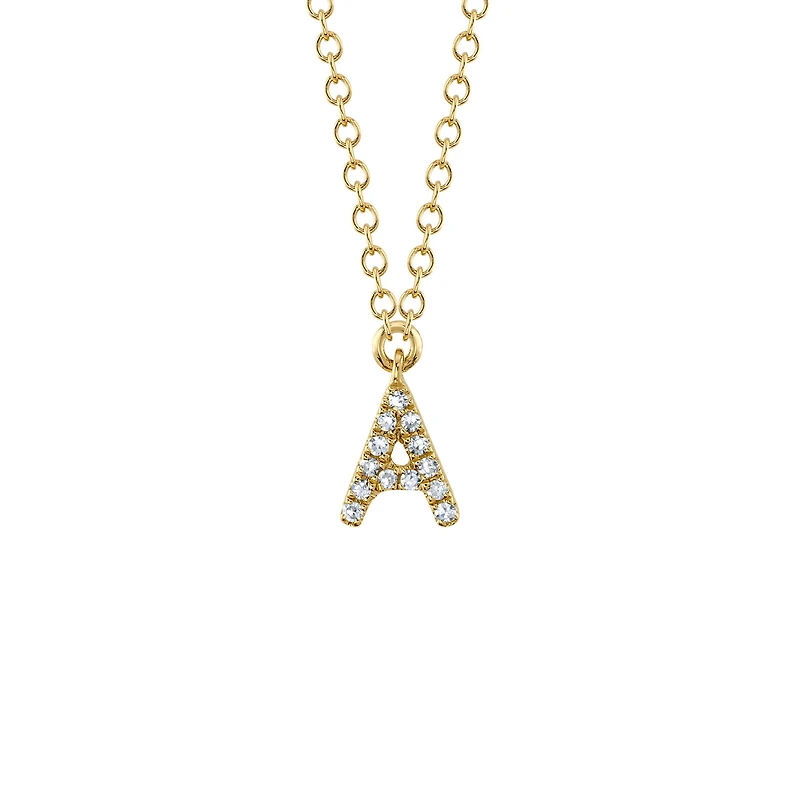 Initials Yellow Gold and Diamond Pavé Letter A Necklace