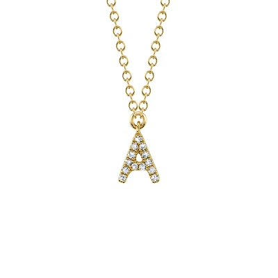 Initials Yellow Gold and Diamond Pavé Letter A Necklace