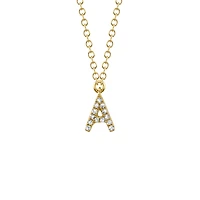 Initials Yellow Gold and Diamond Pavé Letter A Necklace