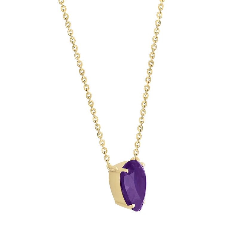 Pear Shape Amethyst Necklace in Yellow Gold