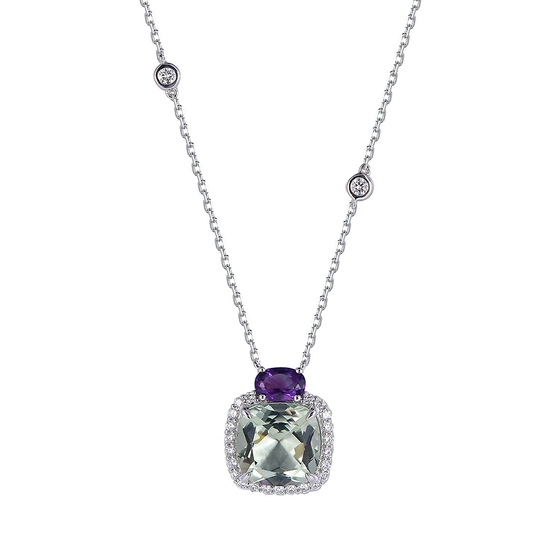 Green and Purple Amethyst Pendant in White Gold