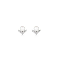 Josephine Aigrette White Gold, Pearl and Diamond Pavé Stud Earrings
