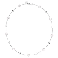 Sterling Silver Bead and Freshwater Pearl Station Necklace