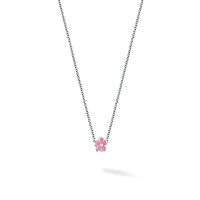 Pink Enamel and Silver Flower Pendant for Kids